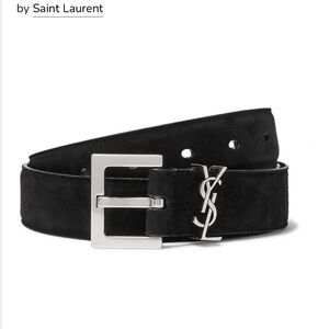 Saint Laurent Black Suede Belt with Silver Buckle